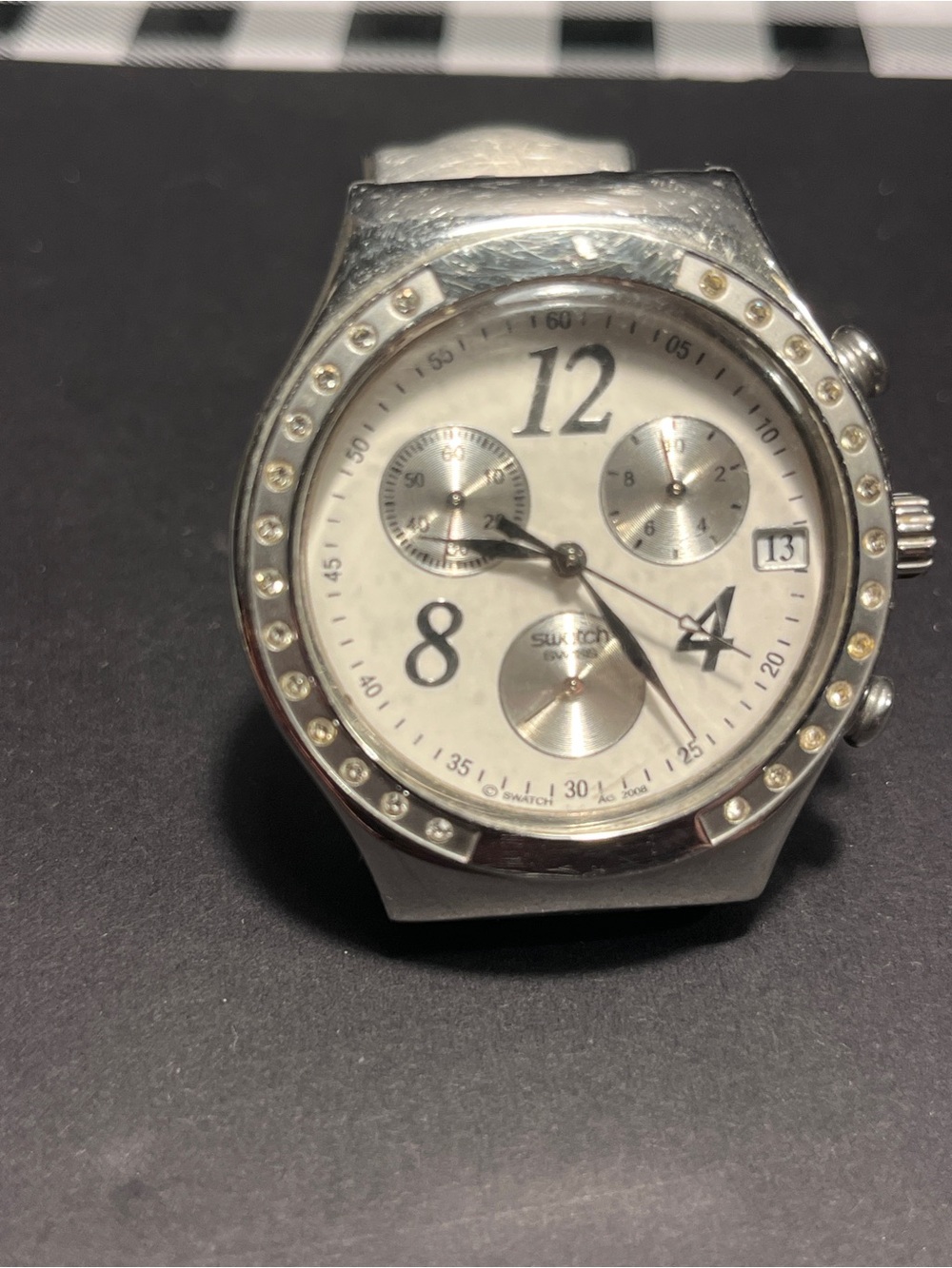 Swatch Silver Crystal-Trim Chronograph Watch